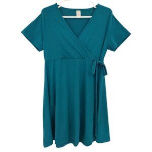WEST LOOP Women's Teal Polyester Spandex Tie Front Wrap Dress West, NWT.